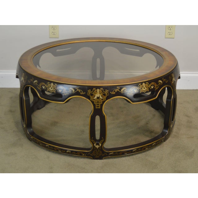 Drexel Heritage Chinoserie Painted Round Glass Top Coffee Or