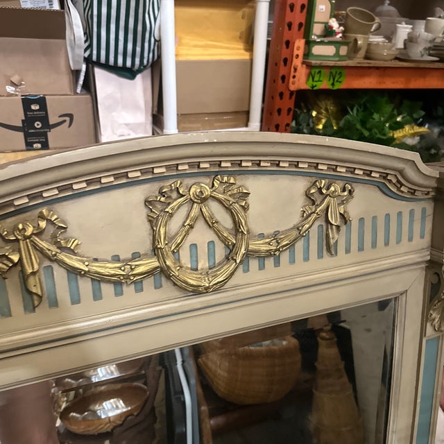 1970s Large Vintage Table Mirror With Blue and Gold Accents For Sale - Image 5 of 8