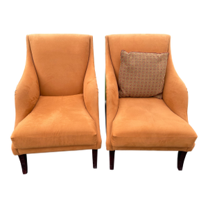 Upholstered Lounge Chairs and Matching Accent Pillows—A Pair