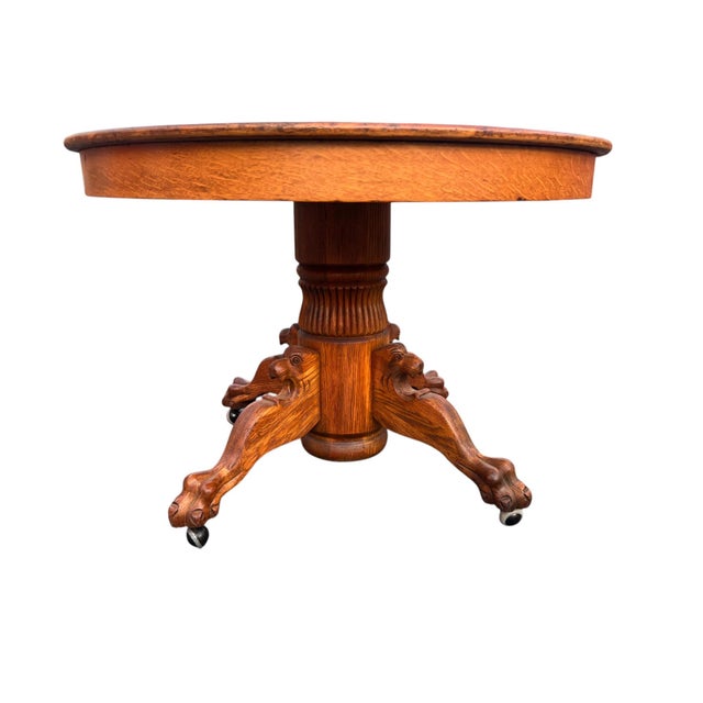 Antique Lion Head Round Oak Dining Table For Sale - Image 10 of 11