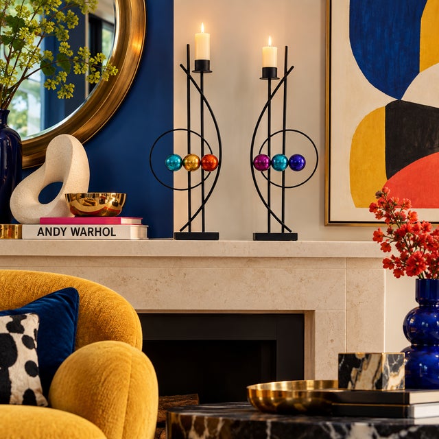 Postmodern Rick Martin Signed Abstract Modernist Memphis Pop Art Steel Candlesticks Pair For Sale - Image 3 of 14