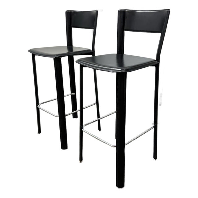 Frag for Design Within Reach Vintage Italian Leather Barstools, Pair For Sale