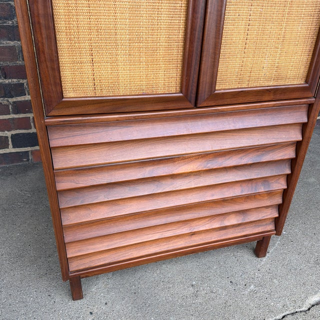American of Martinsville Wonderwood Walnut & Cane Tall Chest Dresser For Sale - Image 10 of 12