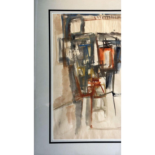 Glass Mid 20th Century Italian Mirror Frame With Abstract Drawing on Textured Paper, Signed and Dated For Sale - Image 7 of 18