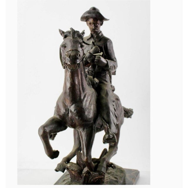 Mid 20th Century Mid 20th Century After Frederic Remington “Trooper of the Plains” Bronze Equestrian Sculpture on Marble Base For Sale - Image 5 of 8