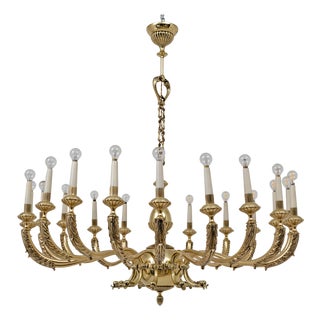 Italian Neoclassical Style 20-Light Brass Chandelier, 1950s For Sale