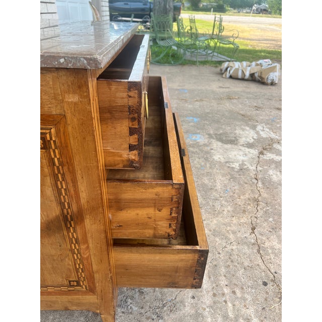 French 18th Century Louis XVI Walnut Château Period Marble Top Chest of Drawers For Sale - Image 6 of 12