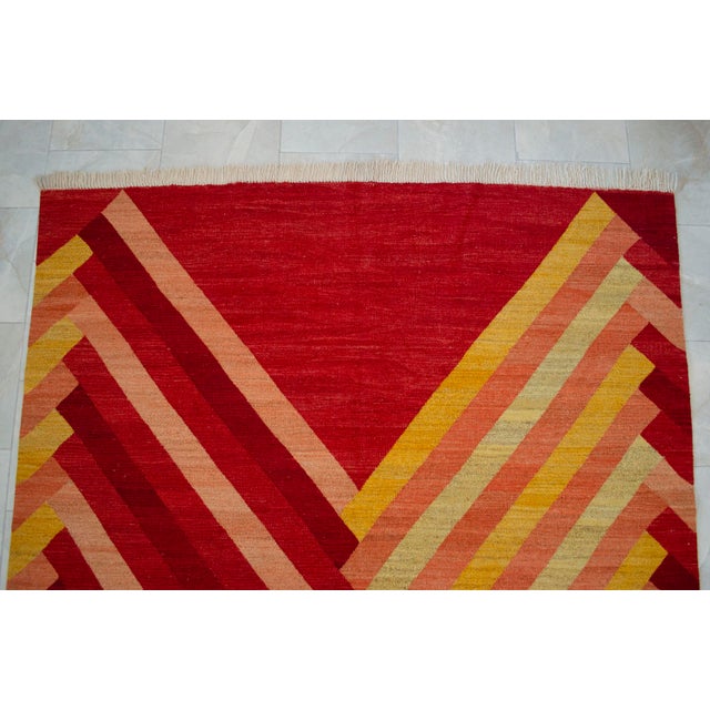 Textile Modern Geometric Handmade Turkish Rug Kilim Chevron Oushak - 7x10 Ft Approx For Sale - Image 7 of 14