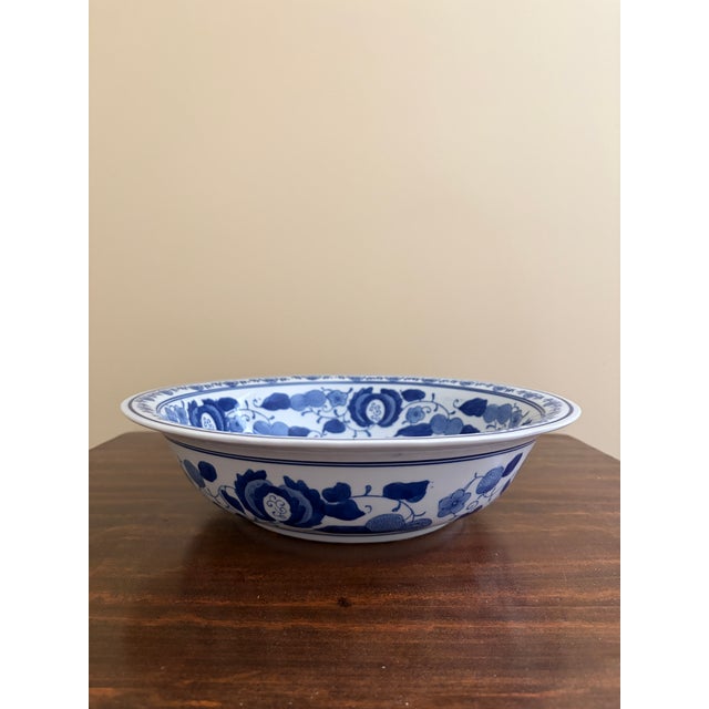 Ceramic Chinoiserie Blue and White Porcelain Large Decorative Charger Plate For Sale - Image 7 of 10
