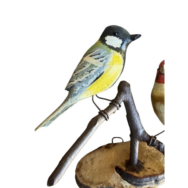 Folk art birds from Austria — hand-carved wooden birds — 7.5" x 7" x 3", vintage from the 1930s. Wonderful Alpine carvings...