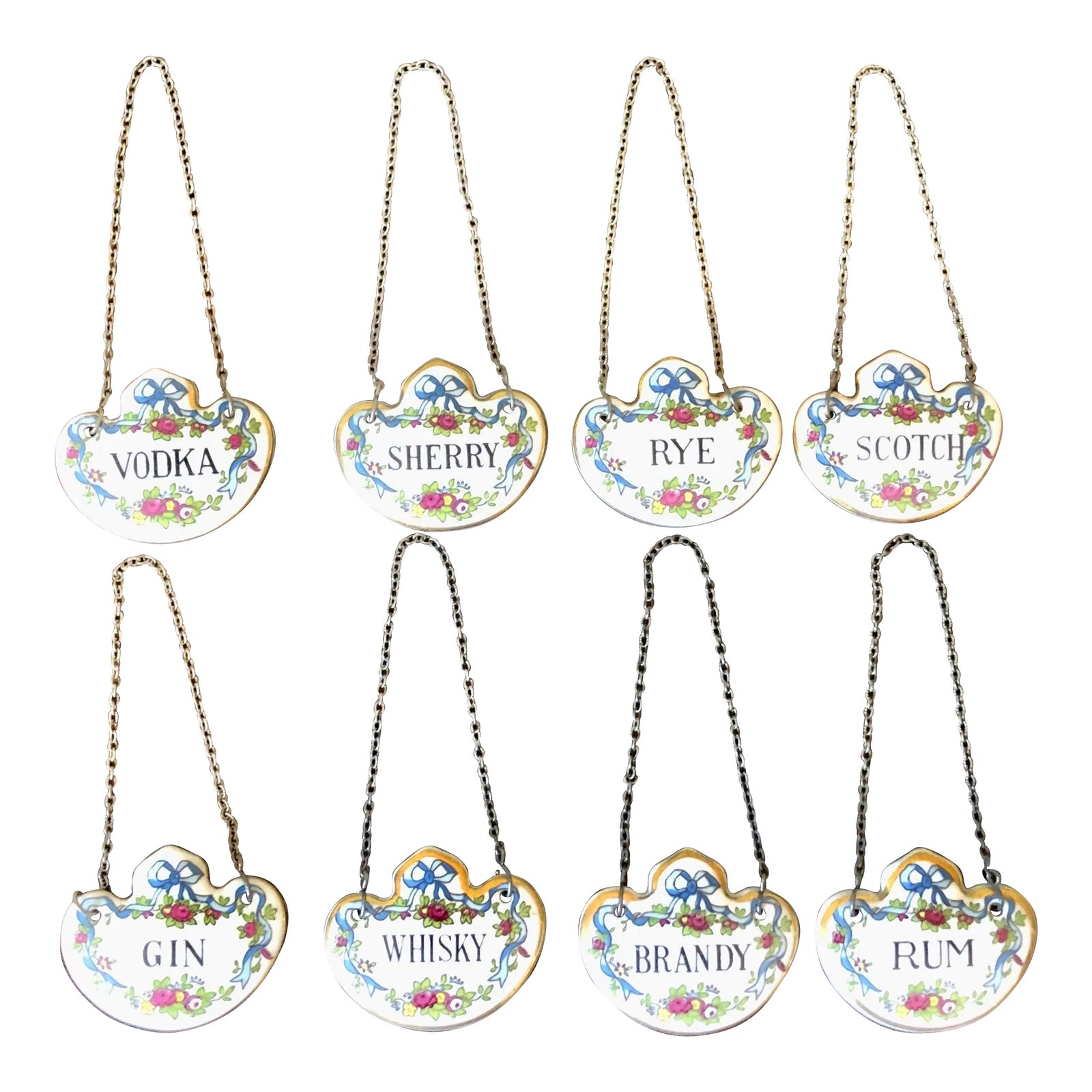 Vintage English Porcelain Decanter Labels Set of 8 Chairish