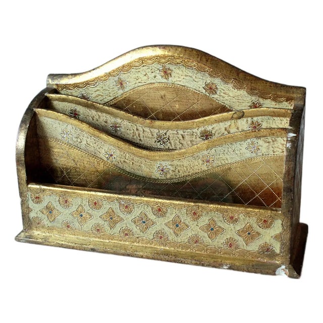 Florentine Wooden Letter Holder, Made in Italy, Vintage From the 50s For Sale