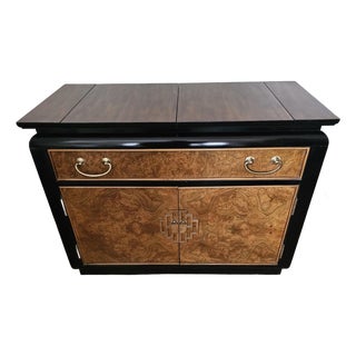 1970s Century Furniture by Raymond Sobota Buffet Black Frame With Burl Wood For Sale