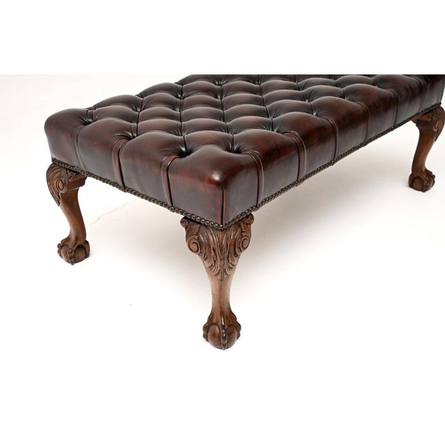 Vintage Chippendale Leather Ottoman, 1930 For Sale - Image 6 of 8
