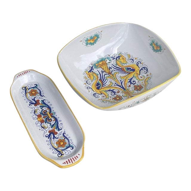 Vintage Deruta Raffaellesco Serving Bowl and Tray- Set of 2 For Sale