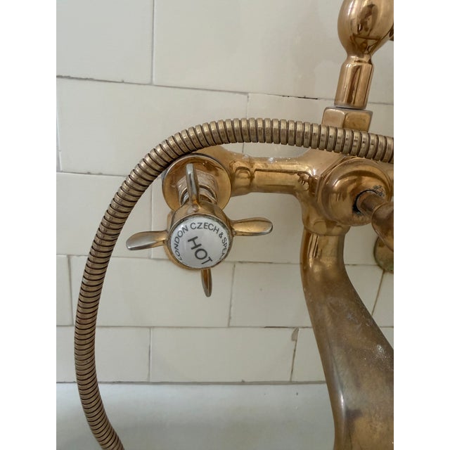 Czech & Speake London Brass Wall-Mount Tub & Shower Faucet Set With Hand Shower For Sale - Image 4 of 6