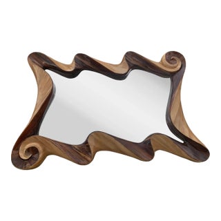 1970s Organic Olive Wood Spiral Hand-Carved Mirror Marquis Collection of Beverly Hills For Sale