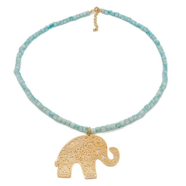 Bohemian Gold Elephant Beaded Necklace For Sale - Image 4 of 7