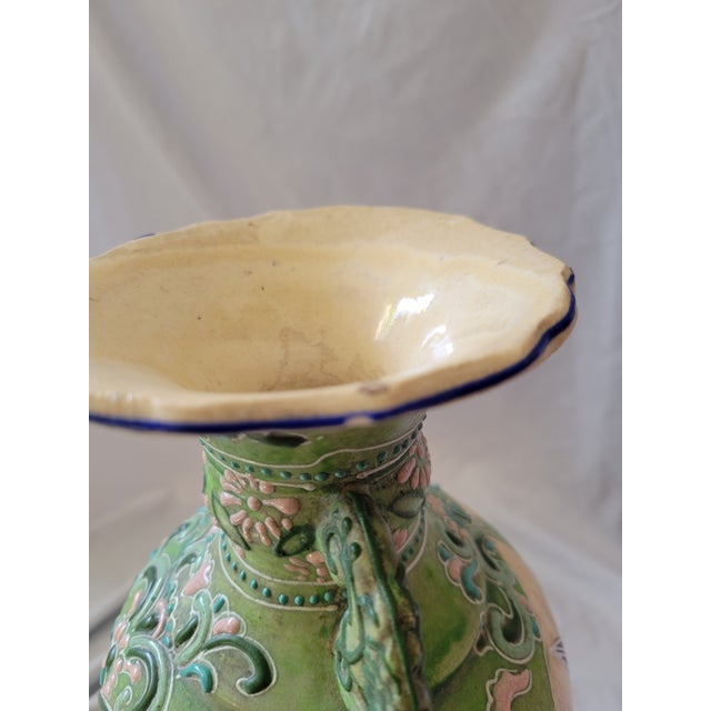 Ceramic Antique Japanese Moriage Floral Vase For Sale - Image 7 of 11