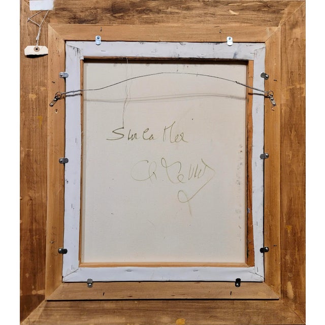 Charles Levier -Woman in White W/Flowers at the Marina - Oil Painting For Sale - Image 10 of 10