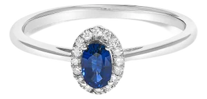 10K White Gold 5X3MM Oval Blue Sapphire and Diamond Accent Halo Ring (I-J Color, I1-I2 Clarity) - Ring Size 5