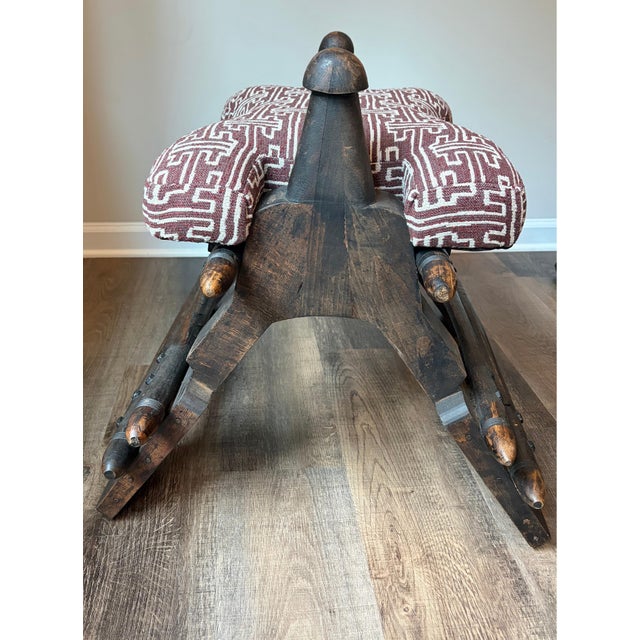 Custom Upholstered Vintage Camel Saddle Stools For Sale - Image 9 of 12