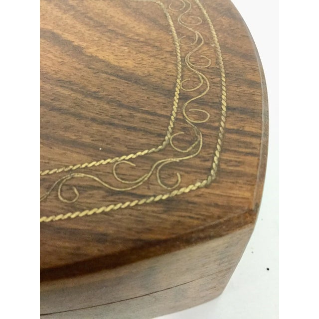 Contemporary 1950s Mid-Century Modern Hand Carved Wood & Brass Inlay Box For Sale - Image 3 of 13