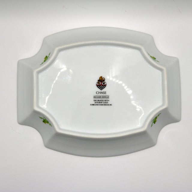 Black Vintage Lynn Chase Designs "Jaguar Jungle" Porcelain Parrot Motif Octagonal Tray For Sale - Image 8 of 10