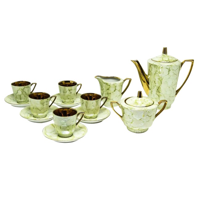 Art Deco Tycjan Coffee Set from Karolina, Poland, 1960s, Set of 15 For Sale