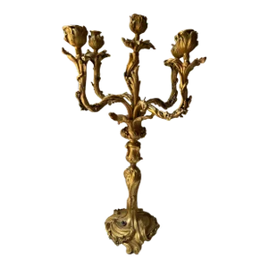 Early 20th Century French Gilt Brass Louis XV Style 5 Light Candelabra