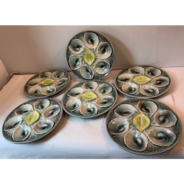 Italian Vintage Italian Majolica Oyster Plates With Lemon Centers For Sale - Image 3 of 5