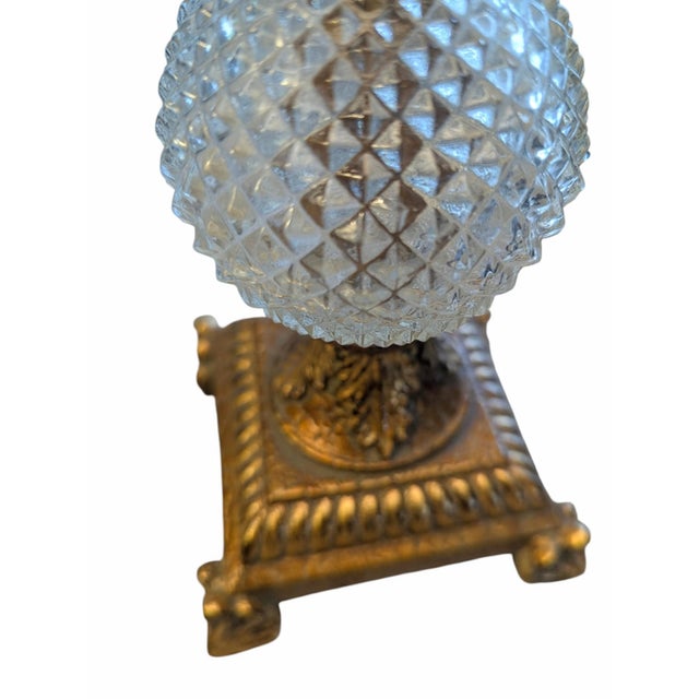 Gold Hollywood Regency Gilded Gold and Faux Crystal Lamps With Pink Lampshades- A Pair For Sale - Image 8 of 18