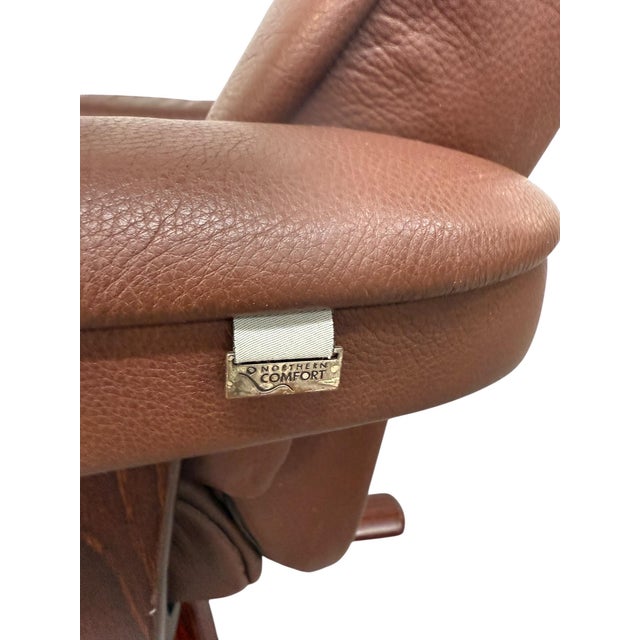 Brown Vintage Norwegian Leather Lounge Chair & Ottoman For Sale - Image 8 of 11