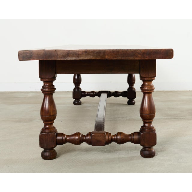 Coffee Country English Provincial Oak Farmhouse Trestle Dining Table For Sale - Image 8 of 18
