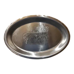 1990s Wendell August Forge Handmade Hammered Stainless Aluminum Oval Platter, Deer Motif