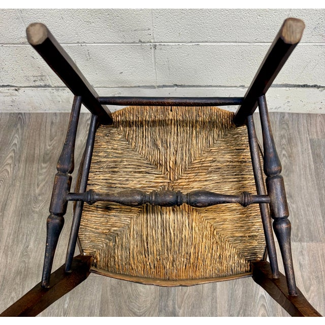 Wood Antique French Country Style Louis XV Style Ladder Back Rush Seat Arm Chairs For Sale - Image 7 of 10