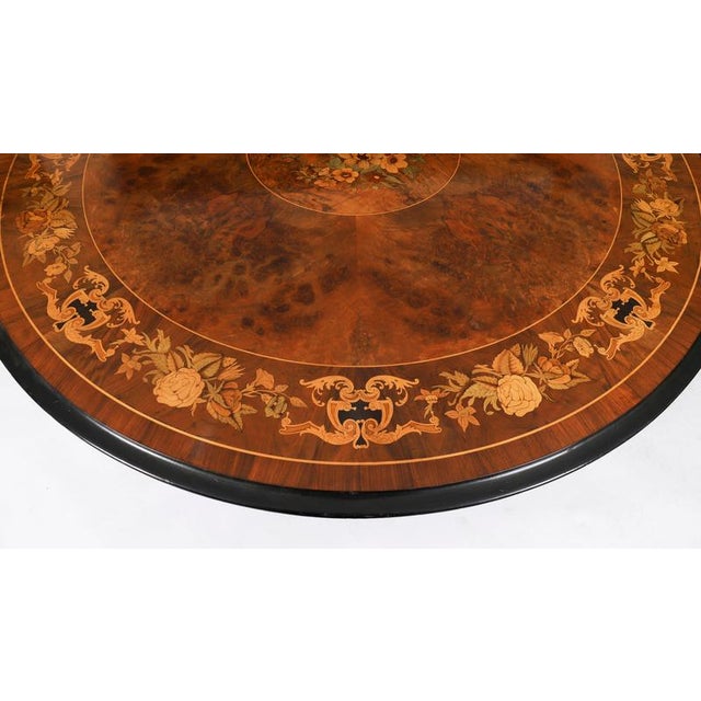 Antique Victorian Burr Walnut Marquetry Loo Table and Chairs, 1800s, Set of 7 For Sale - Image 12 of 18