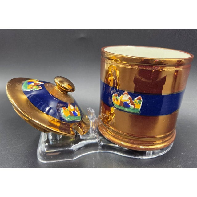 Mid 19th Century 19th Century English Copper Lustreware Cobolt Blue Enamel Bands & Hand-Painterd Motifs 6 Piece Set For Sale - Image 5 of 18