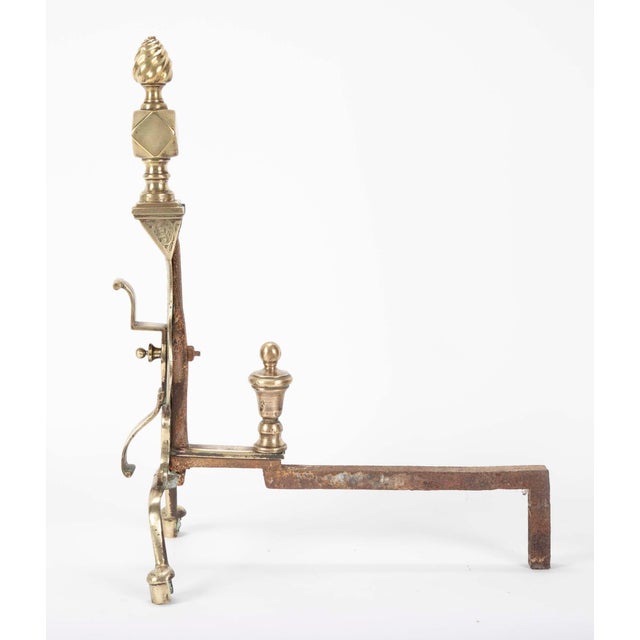 Traditional Pair of English Regency Etched Brass Andirons For Sale - Image 3 of 7