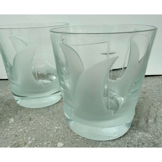 Vintage Etched Sailboat Transparent Crystal Cocktail Lowball Glasses, in the 'Artel Style'- Set of 8 For Sale - Image 11 of 12