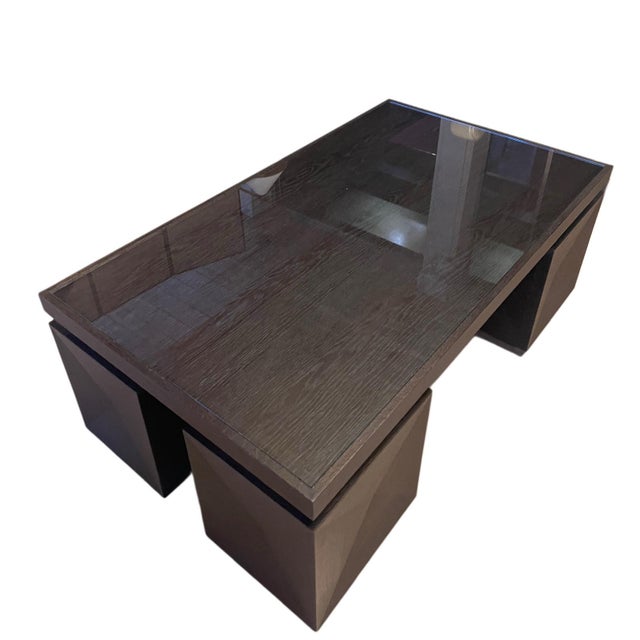 A striking custom-made architectural cocktail table designed and handcrafted in France by Parisian designer Jean-Rémy...