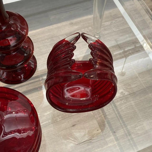 Vintage Modern Sculptural Red Cased Glass Chalet Mid Century basket 8”H x 6”D x 6”W Chalet Glass Company started in...