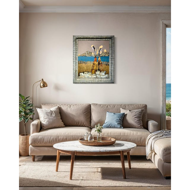 Andrea Stella "Golden Beach" Gold Leaf Oil Mixed Media Painting, Coastal Figurative Abstract, Italian Contemporary Art, 2010 For Sale In Monterey, CA - Image 6 of 8