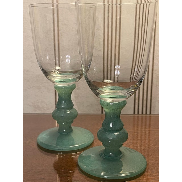 Rare set of 8 Isabelle Green (Dark Jade) glasses by Villeroy & Boch. Crystal bowl with hand blown glass stem. Substantial,...