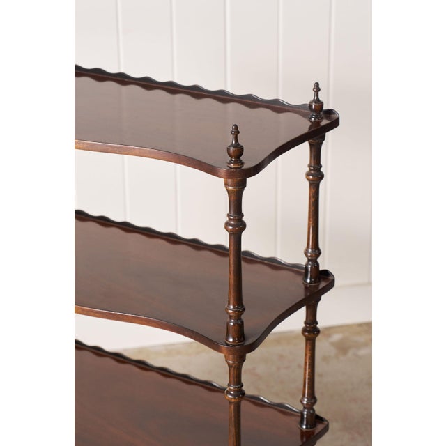 19th Century English Mahogany Bookshelf With Serpentine Shelves + Scalloped Back For Sale - Image 4 of 8