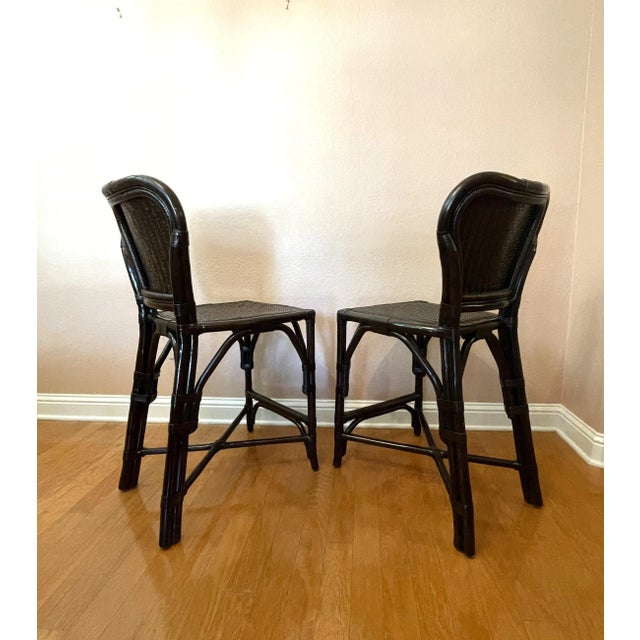 Late 20th Century Black Rattan Counter Stools - a Pair For Sale In Austin - Image 6 of 11