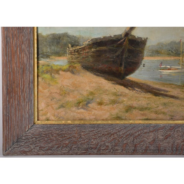 Early 20th Century Antique Coastal Sailboat Coast Marine Oil Painting Beach Shipwreck For Sale - Image 5 of 9