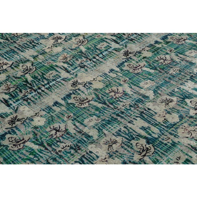 Rug & Kilim Modern Hand-Knotted Silk Floral Rug Green Blue and Gray Pattern For Sale - Image 4 of 9