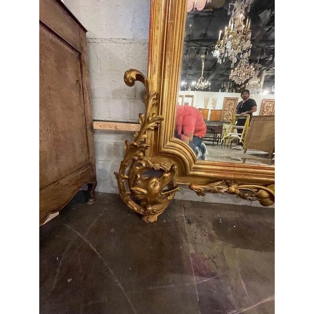 19th Century 19th Century Large Scale French Rococo Carved and Giltwood Mirror For Sale - Image 5 of 8
