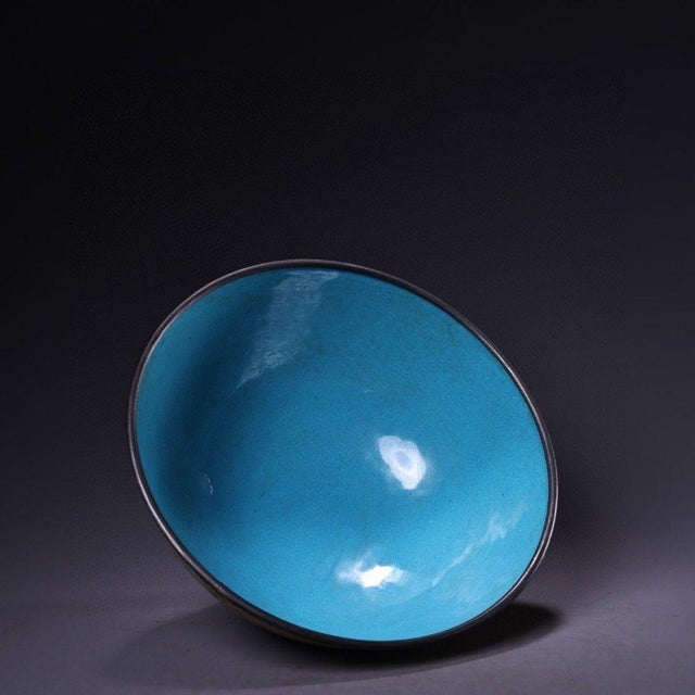 This is a beautifully crafted vintage Chinese enamel bowl, made from a gilt copper body with intricate hand-painted enamel...